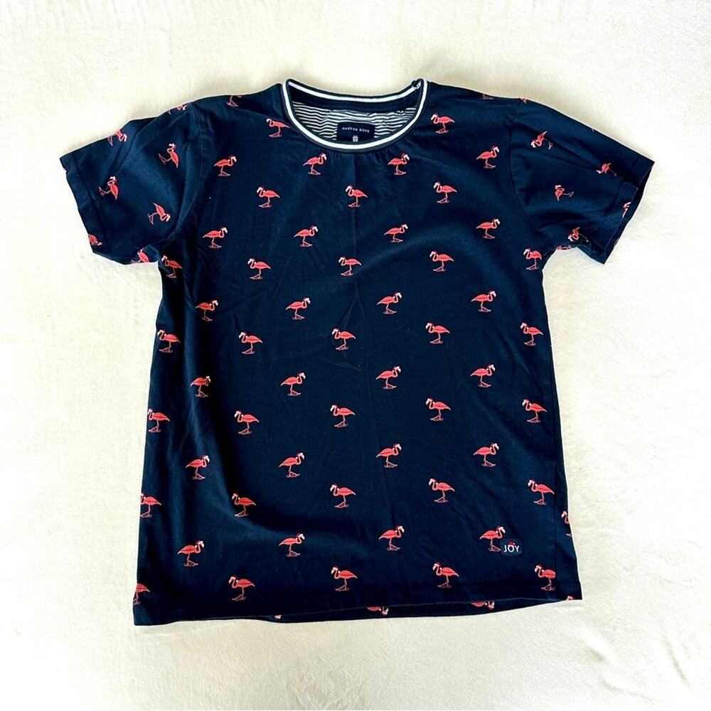 Cactus Boys Christmas Flamingo T-Shirt Navy Blue Size 11/12 Holiday Santa Hat